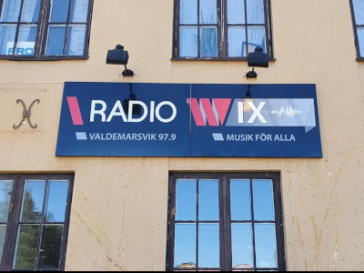 The sign outside the RadioWix station in Valdemarsvik.